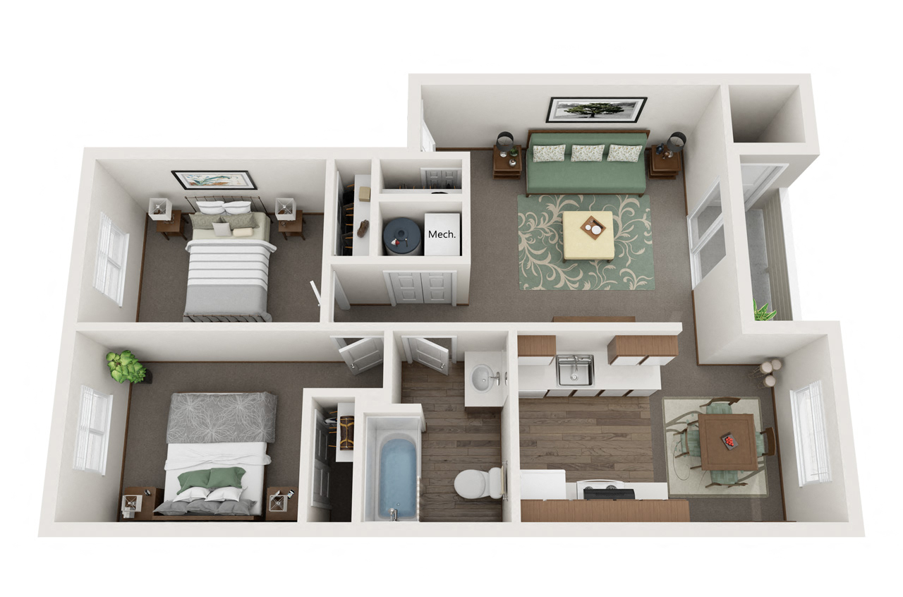 2 Bed 1 Bath Floor Plan at Shiloh Glen, Billings